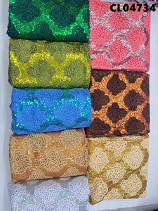 Tissu de dentelle nigériane 5 yards, dentelle guipure verte lourde avec sequins, dentelle africaine brodée pour mariage, fête, Aso Oke - Product Image 6
