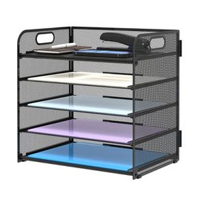 5-Tray Metal Mesh Desk <b>File</b> <b>Organizer</b> with Letter Tray Handle Office Home School Paper Sorter and <b>File</b> Folder Holder - Product Image 1