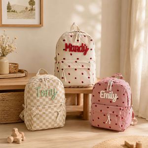 Personalized Handmade Corduroy Kids <b>Backpack</b> with Polka Dot Pattern Custom Name <b>Toddler</b> & Preschool Back to School Gift - Product Image 1