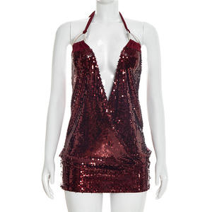 Viviblook J26DS028 Vestido de noche mini con cuello en V profundo y decoración de lentejuelas para mujer, novedad de verano - Product Image 5