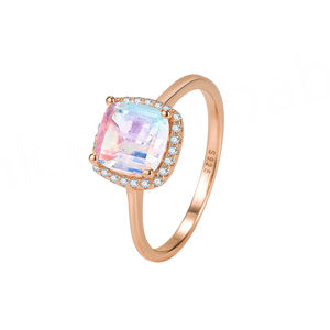 Bague de fiançailles en argent sterling 925 avec pierre de lune arc-en-ciel bleu éclatant, bijoux en pierres précieuses naturelles, plaqué rhodium - Product Image 3