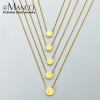Collier EManco avec chaîne en câble, pendentif rond, symboles sourire, étoile, lune, cœur, bijoux tendance pour Noël et anniversaire