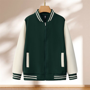 Unisex Baseball Jacket Thickening Polyester Solid Color Zip-Up Workwear Leisure Wear - Product Image 1