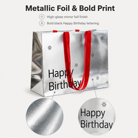 Sac cadeau d'anniversaire en papier métallisé CBP avec poignée en ruban rouge, sac en papier rectangulaire recyclable, argent, or, or rose