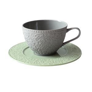 Vintage Ceramic Latte Coffee Cup Embossed Coffee Cup Dish English Afternoon <b>Tea</b> <b>Set</b> Coffee <b>Set</b> - Product Image 5