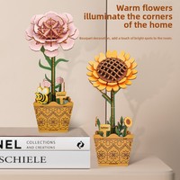 Ensemble de blocs de construction en bois pour bouquet de fleurs, modèle de puzzle DIY, kit d'artisanat d'arrangement de fleurs artificielles 3D pour cadeau