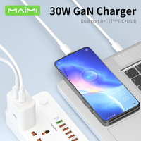 Maimi adaptor pengisi daya dinding ponsel, pengisi daya mini portabel usb Tipe c multi port usb c pd 30w gan