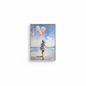 Printed Canvas Art: Dreamy Coastal Wall Decor with Pink <b>Balloon</b>,WHITE FRAMED CANVAS - Product Image 2