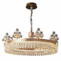 Lustre en cristal doré Zeal Lighting, luminaire suspendu rond à LED avec décor en grappe de raisins pour salon