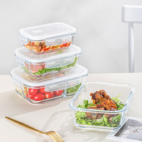Boîte à lunch bento en verre hermétique et empilable avec séparateur pour cadeaux, idéale pour le stockage et la vente en gros de produits de cuisine.
