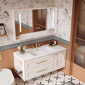 Nordic-style black solid wood painted custom cabinet with ceramic integrated basin and shower combination cabinet - Product Image 2