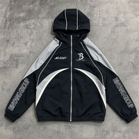 Survêtement sportif à capuche pour homme, personnalisé OEM, imprimé numériquement, 100% nylon tissé, coupe-vent, séchage rapide, veste et pantalon de survêtement en satin