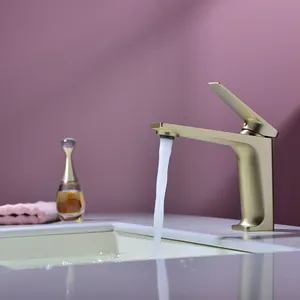 Grifos de lavabo de oro cepillado para baño Grifo monomando Grifos mezcladores de lavabo de latón macizo Grifo de agua