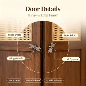 Puerta Plegable Interior <span class=keywords><strong>de</strong></span> Madera Compuesta Lacada con <span class=keywords><strong>Mimbre</strong></span> y Arco en Nogal Oscuro, Impermeable, para Balcón, Patio, Villa, Sala - Product Image 6