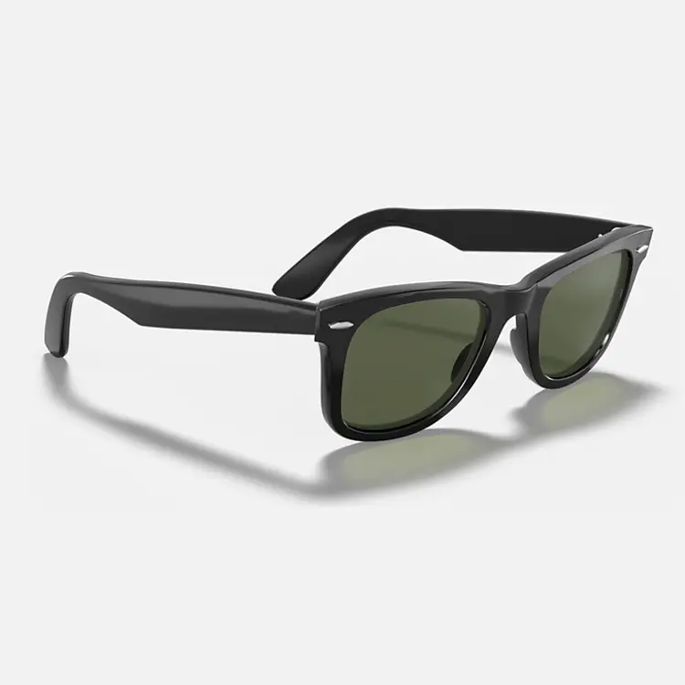 Classic Italy Design 2140 Ray Fashion Brand Men's Square Sunglasses Quality Acetate Black Frame Real Glass Lens Green