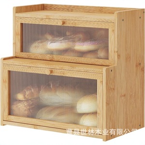 Boîte à pain en bambou à double couche, couleur bois naturel, rangement de cuisine, conteneur alimentaire, boîte à pain - Product Image 1