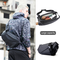 TANGCOOL Tas Selempang Dada Pria Kapasitas Besar Tas Pinggang Bahu Kasual untuk Perjalanan Luar Ruangan Penggunaan Sehari-hari