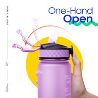 Botellas de agua deportivas portátiles grandes de 1 litro, de plástico esmerilado multicolor, con marcador de tiempo y pajita.