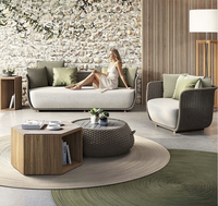 Ensemble de canapés d'extérieur de luxe moderne en corde tressée avec structure en aluminium, mobilier de jardin pour projets de villas, hôtels et complexes hôteliers, sectionnel pour patio