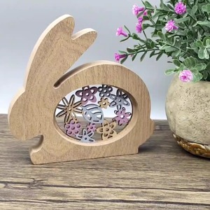 Adorno de madera con forma de conejo de Pascua, decoración de estilo nórdico para interiores, artesanía decorativa para Pascua - Product Image 1