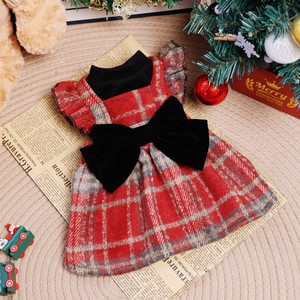 Outono e Inverno Natal Pet Dress Eco-friendly Algodão Moda Suit Retro Red Plaid Bow Dress Preto Malha Base Shirt Quente - Product Image 4
