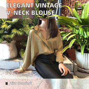 Blusa Casual de Satén para Mujer, Estilo Vintage, Elegante y Sexy, para Primavera/Verano, Manga Larga, Cuello en V con Solapa - Product Image 3