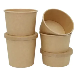 32盎司牛皮纸pla沙拉碗汤一次性容器可堆肥32盎司碗，带透明可堆肥盖