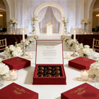 Boîte à chocolat de mariage carrée de luxe personnalisée par le fabricant, finition mate, gaufrage, doublure en éponge, papier écologique