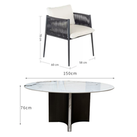 Ensemble de table à manger 4 chaises, table à manger en pierre avec dossier tressé pour jardin et restaurant
