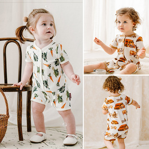 Monos de bebé de manga corta de verano para hombre y mujer recién nacido dibujos animados patrón de animales ropa de punto monos finos - Product Image 2