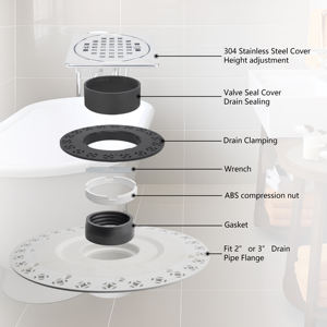 Siphon de douche chromé sans joint avec grille de vidange Mission de 4 pouces, incluant un collier de réglage de hauteur et un anneau pour plaque Kerdi - Product Image 4