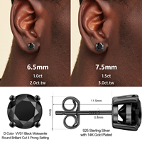 Envío Gratis, Pendientes de Diamantes Moissanite de 2.0ct VVS, Chapados en Oro Negro sobre Plata de Ley 925, Joyería Hiphop para Mujer, Regalo para Hombre