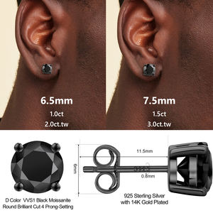 Envío Gratis, Pendientes de Diamantes Moissanite de 2.0ct VVS, Chapados en Oro Negro sobre Plata de Ley 925, Joyería Hiphop para Mujer, Regalo para Hombre - Product Image 4