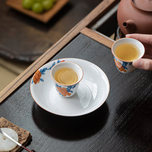 Hand Painted Peony Flower Round <b>Tea</b> Tray For Home <b>Tea</b> <b>Set</b> Accessories Dehua Ceramic 1 Pc - Product Image 3