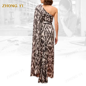 Fábrica de ropa al por mayor Irregularidad personalizada Un hombro Reunión anual Banquete de noche Gasa Maxi Vestido elegante - Product Image 4