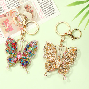 Porte-clés Papillon Scintillant Entièrement Strassé, Pendentif en Alliage Rose avec Fermoir Mousqueton, Breloque pour Voiture ou Sac, Bijou Femme, Cadeau, Vente en Gros - Product Image 3