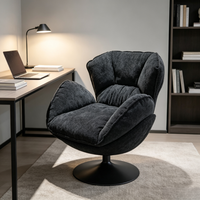 Fauteuil d'appoint pivotant moderne à coussin profond, forme nuage moelleuse, base métallique large, tissu chenille gris foncé