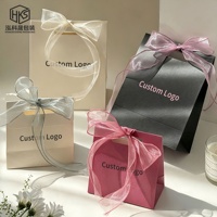 Sacs cadeaux en papier avec poignée découpée sur mesure, ruban en organza transparent, nœud, bijoux, cadeaux de mariage, emballage cosmétique, sacs cadeaux en papier