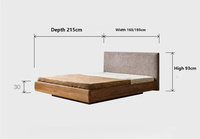 Grand lit double en teck massif de style mid-century pour chambre à coucher domestique