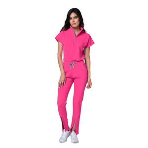 Women's Split Set <b>Scrub</b> Uniform Solid Color Moisture Wicking Hospital Work Nurse Wear With Zipper Front - Product Image 4