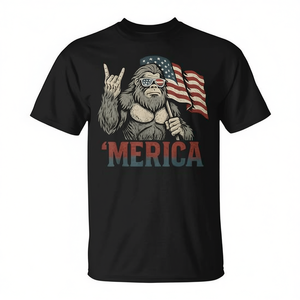 Bigfoot Merica Rock T-shirt patriotique avec drapeau américain pour le 4 juillet, manches courtes, col rond, unisexe, pour adultes - Product Image 2