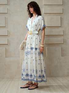 Vestido Maxi Mexicano Más Vendido de Moda 2025, 100% Algodón Tejido, Bordado con Pavo Real Colorido, Estilo Vintage, Vestido Hippie Folclórico - Product Image 6