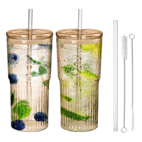 2 verres à côtes en verre transparent réutilisables, sans BPA, résistants à la chaleur, étanches, compatibles lave-vaisselle et micro-ondes, grande capacité