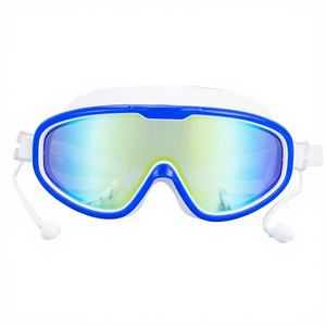 Swim Goggles <b>Large</b> <b>Frame</b> Anti Fog Earplugs PC Lens Silicone Electroplated Colorful Adult Prescription - Product Image 1