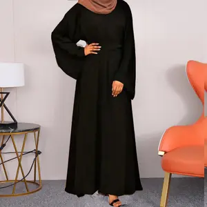 FREE SAMPLE Dubai Turkey Arab Elegant Women Winter Muslim Solid Color Islamic Clothing Muslim Dresses Abaya