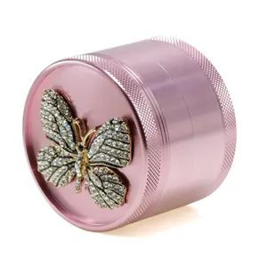 63MM aluminum four layer diamond butterfly grinder for herb tobacco in bulk 6140