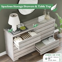 Ensemble de meubles de chambre à coucher en bois blanc de style ferme, ensemble de chambre à coucher king size 2 pièces avec cadre de lit plateforme et commode à 6 tiroirs