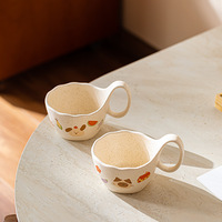 Mug de petit-déjeuner en céramique grande capacité motif dessin animé mignon, tasse à dessert et à flocons d'avoine irrégulière INS pour couple