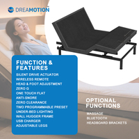 Lit double électrique Dreamotion, lit à plateforme double en métal réglable automatiquement avec USB, pliable et extensible