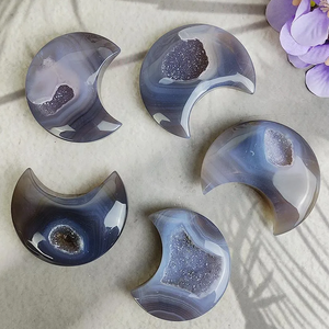 Agate Geode Moon, pierre de cristal énergétique naturelle polie, pour la décoration de la maison et du bureau, guérison Reiki, équilibre des chakras, cadeau artisanal - Product Image 2